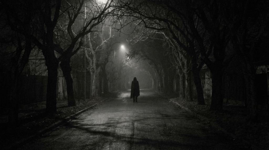 firefly dark and scary road in city with a lot of mysterious tree become dark and darker. one 45577