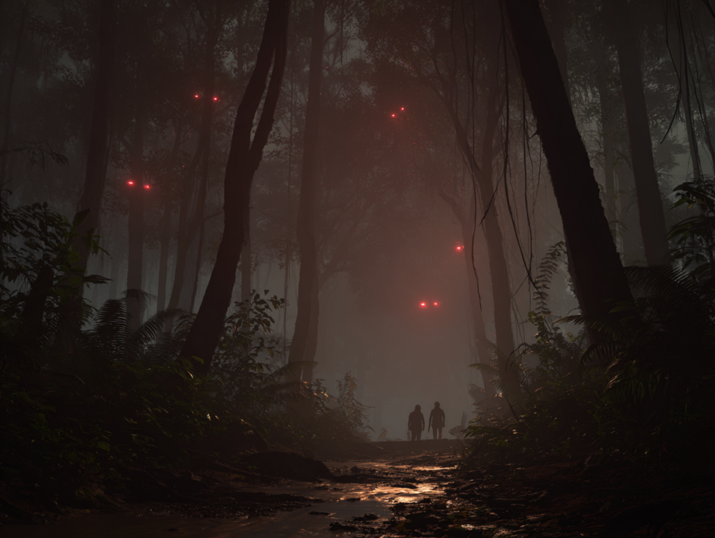 dark jungle at night dense tall tree